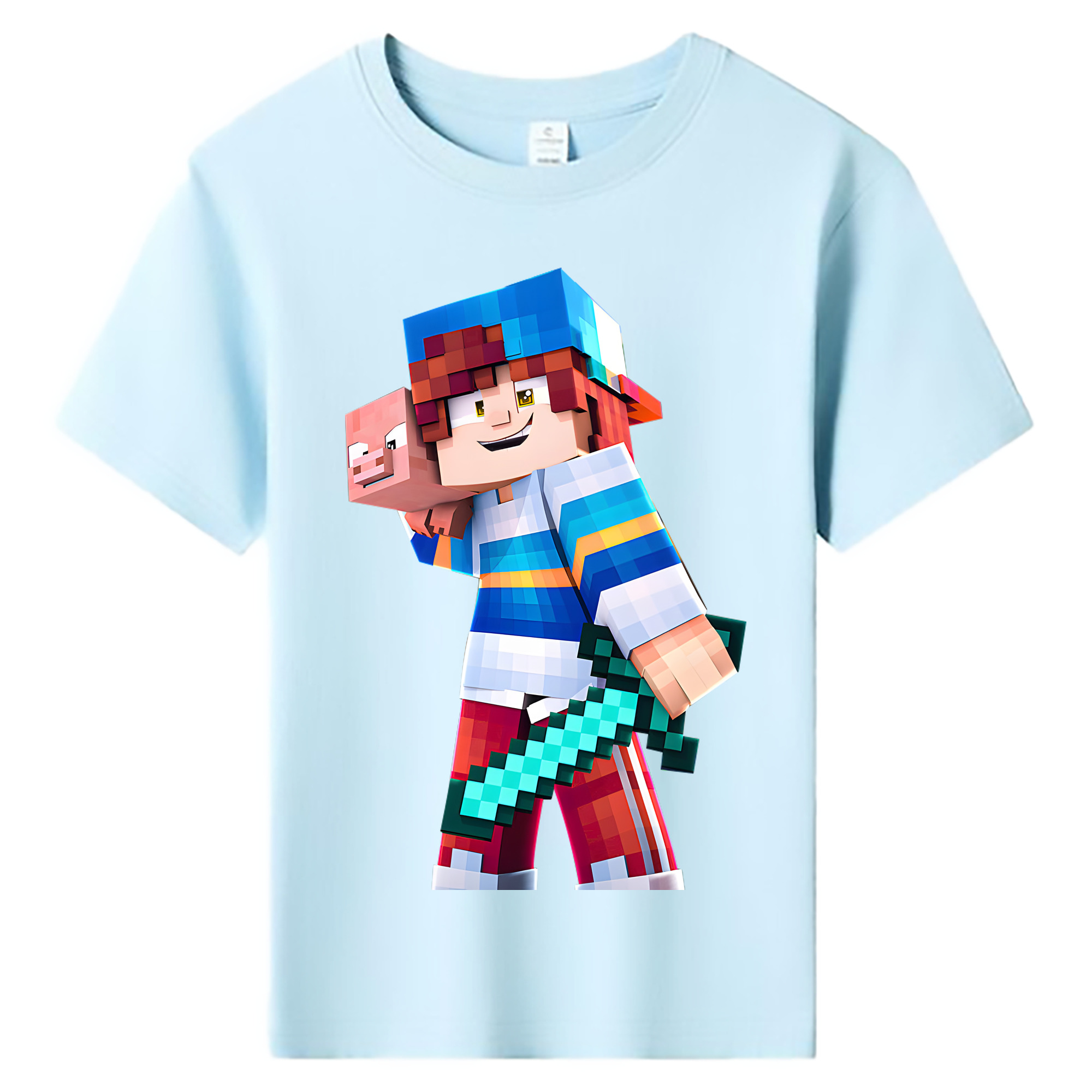 （画像用） マインクラフト ブロックの世界 Minecraft MC Block world 綿100％キッズTシャツ（フロントプリント）
